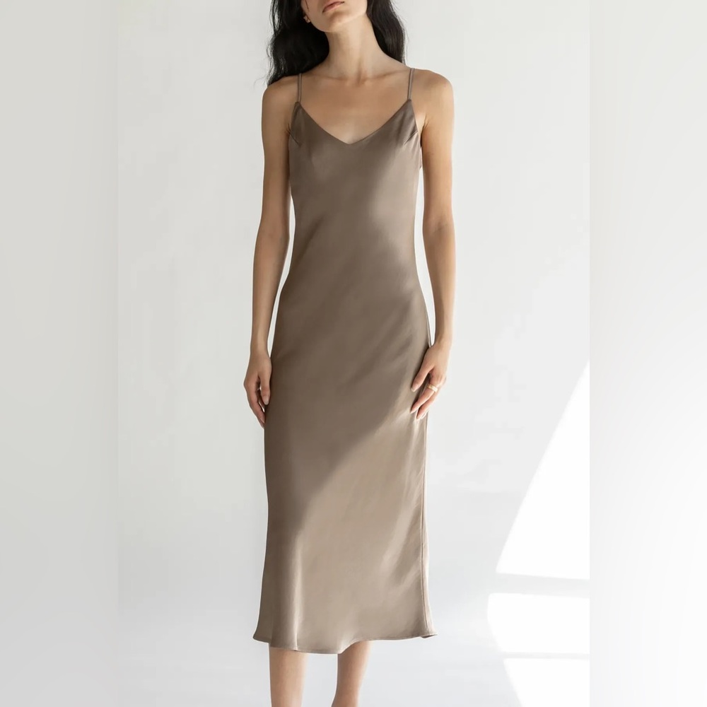 OAK AND FORT Satin Midi Slip Dress